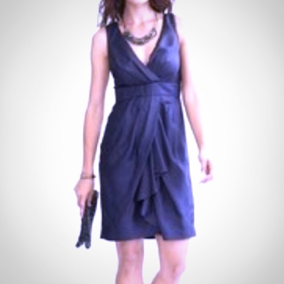 Banana Republic Women's Navy Blue V-Neck Faux Wrap Silk Cocktail Dress Size 4 - Picture 2 of 9